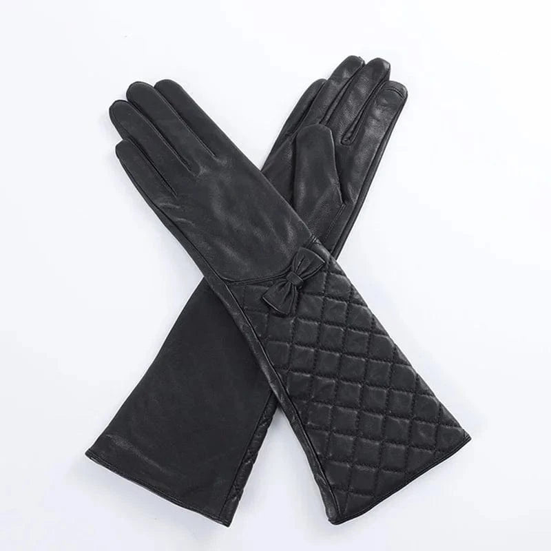 Black Hot sale arm length sheepskin leather winter women opera dress long sleeve gloves