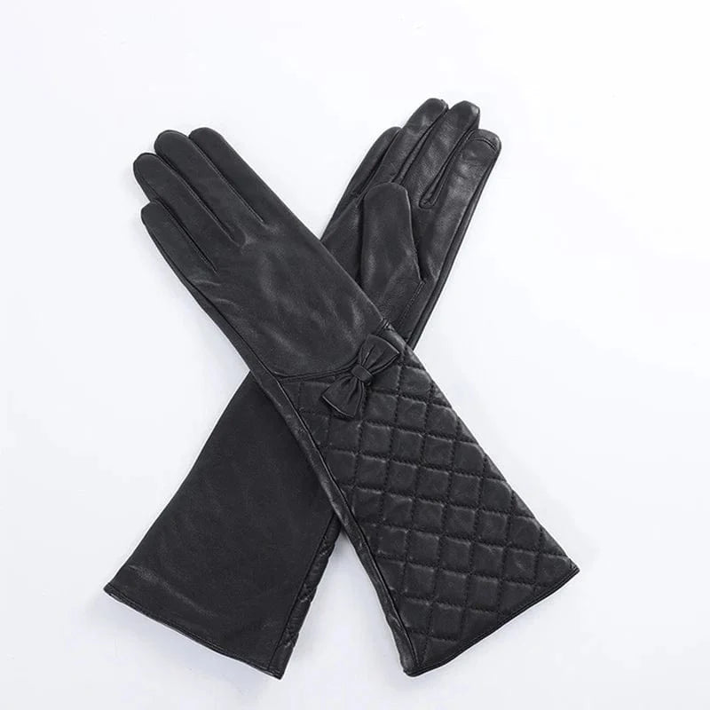 Black Hot sale arm length sheepskin leather winter women opera dress long sleeve gloves