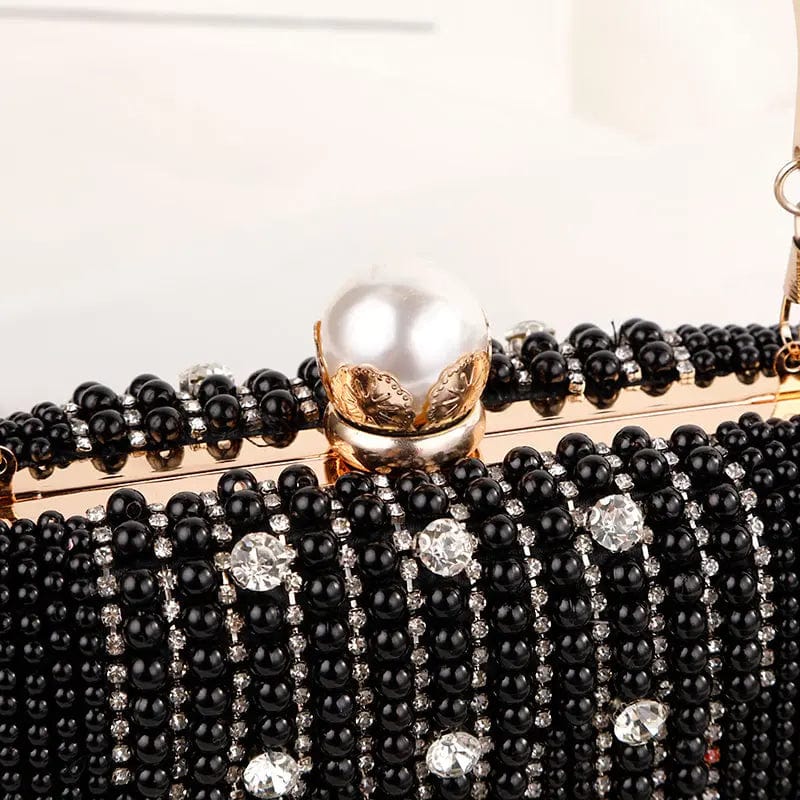black Light Luxury Fashion Pearl Inlaid Rhinestone Hand Chain Bag Double-sided Handmade Beaded High Quality Custom Silk Dinner Bag