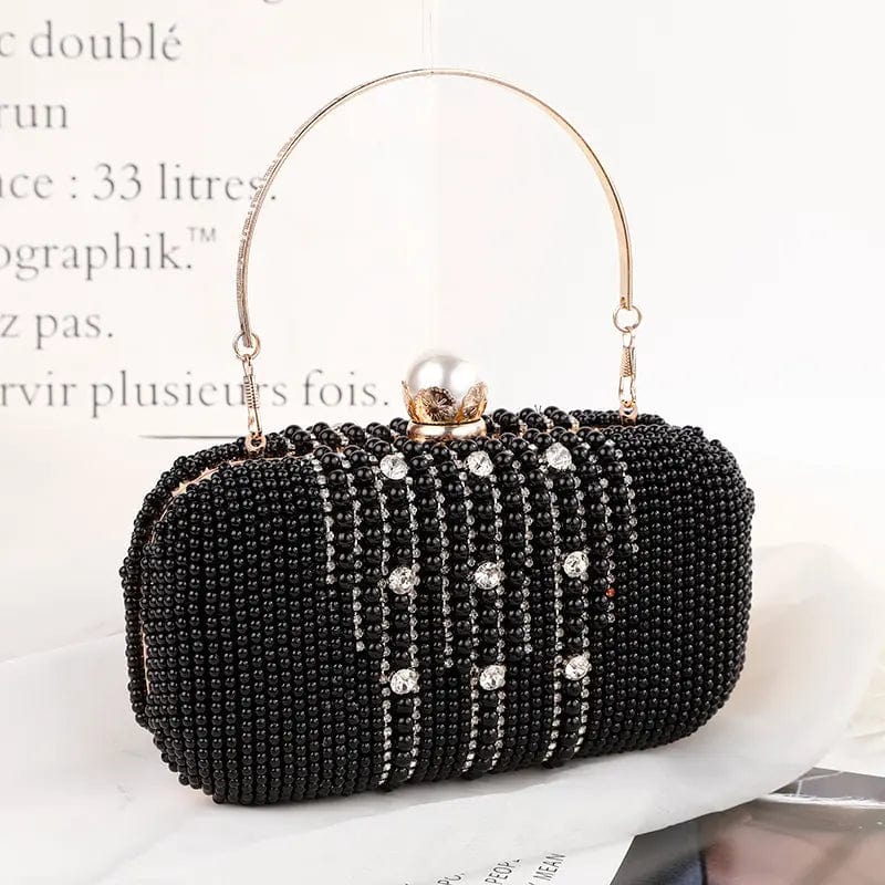 black Light Luxury Fashion Pearl Inlaid Rhinestone Hand Chain Bag Double-sided Handmade Beaded High Quality Custom Silk Dinner Bag