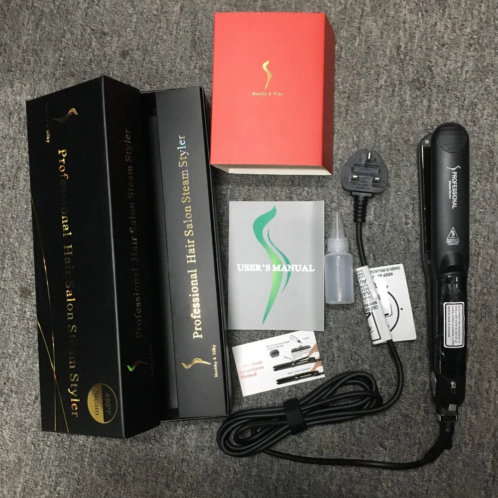 black logo  Private label 2 in 1 Steam Straighteners for Hair 230C 500F Professional Salon Ceramic Vapor Steam Nano Titanium Flat Iron