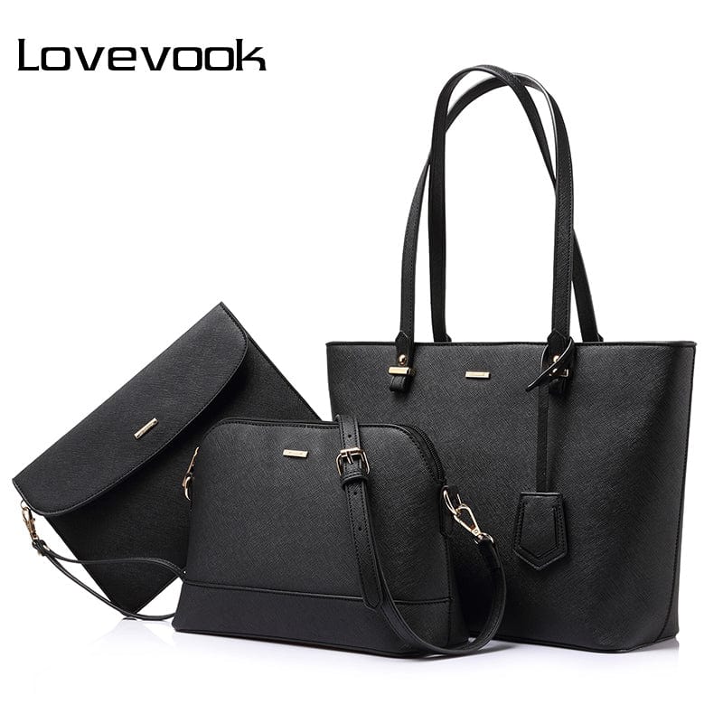 black LOVEVOOK & REALER female large tote shoulder handbag laptop bags leather women briefcase.