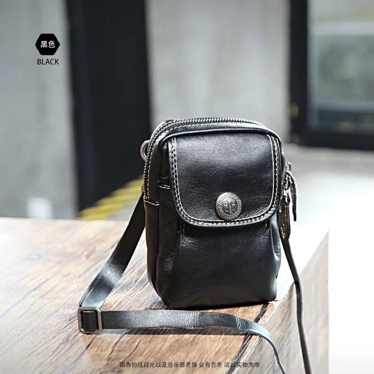 Black New High Quality Handcrafted Vegetable Tanned Leather Casual Men's Waist Bag Cowhide Retro Chest Fanny Pack Men's Leather