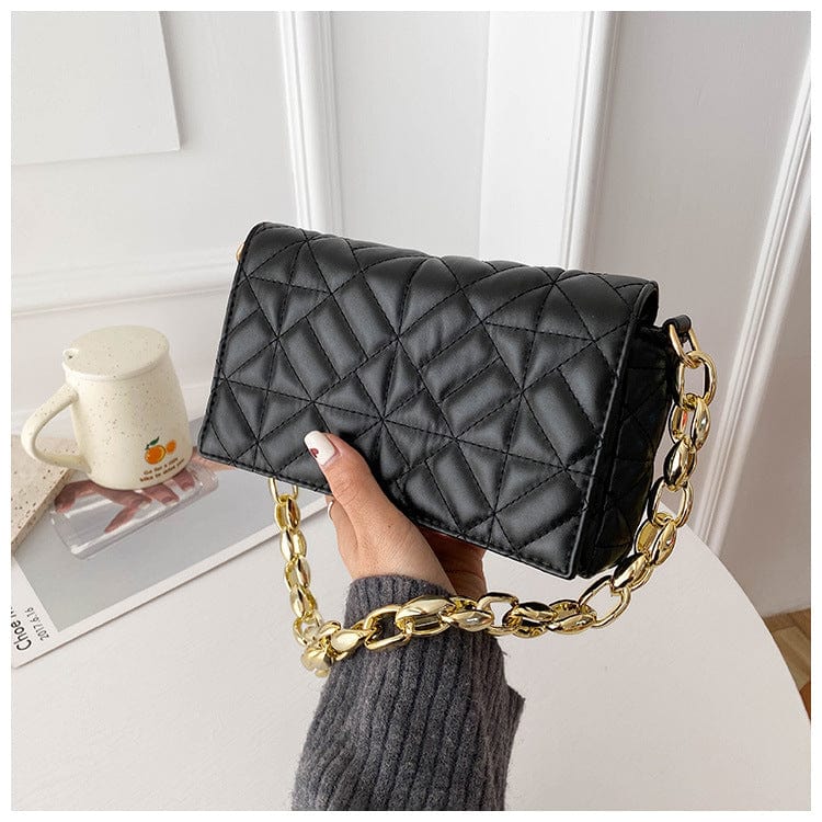 black New Korean version 2022 fashion quilted designer leather purse simple girl chain shoulder armpit bag