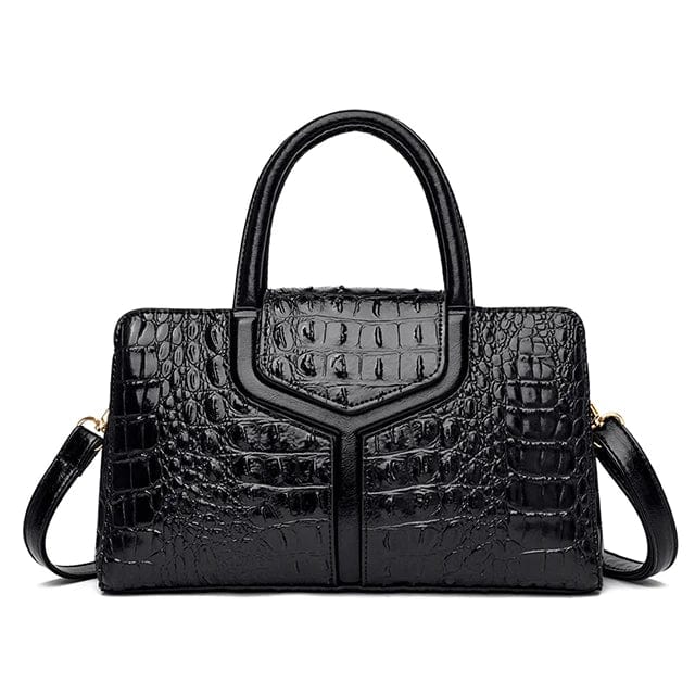 Black New Style Women's Handbag High Quality PU Leather Crocodile Pattern Large Bag Ladies One Shoulder Messenger Bag