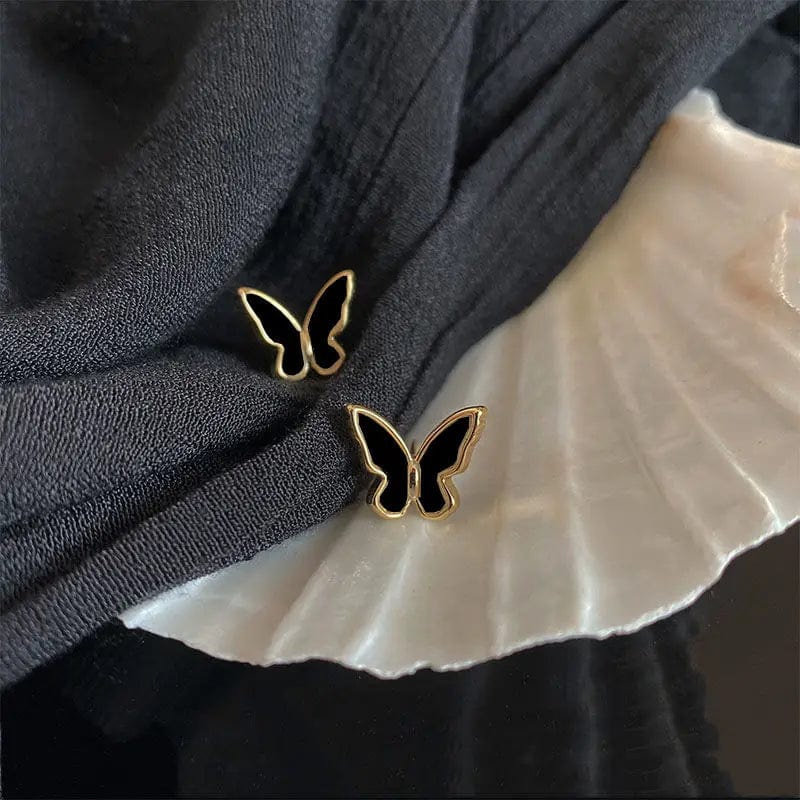 Black Oil Painting Green Butterfly Alloy Small Stud Earrings Handmade Charm Women Girl Trendy Simple Ear Studs Jewelry