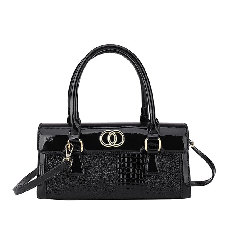 black Patent Leather Branded Bags Luxury Women Wholesale Top Handle Crocodile Pattern Purses and Handbags 2023