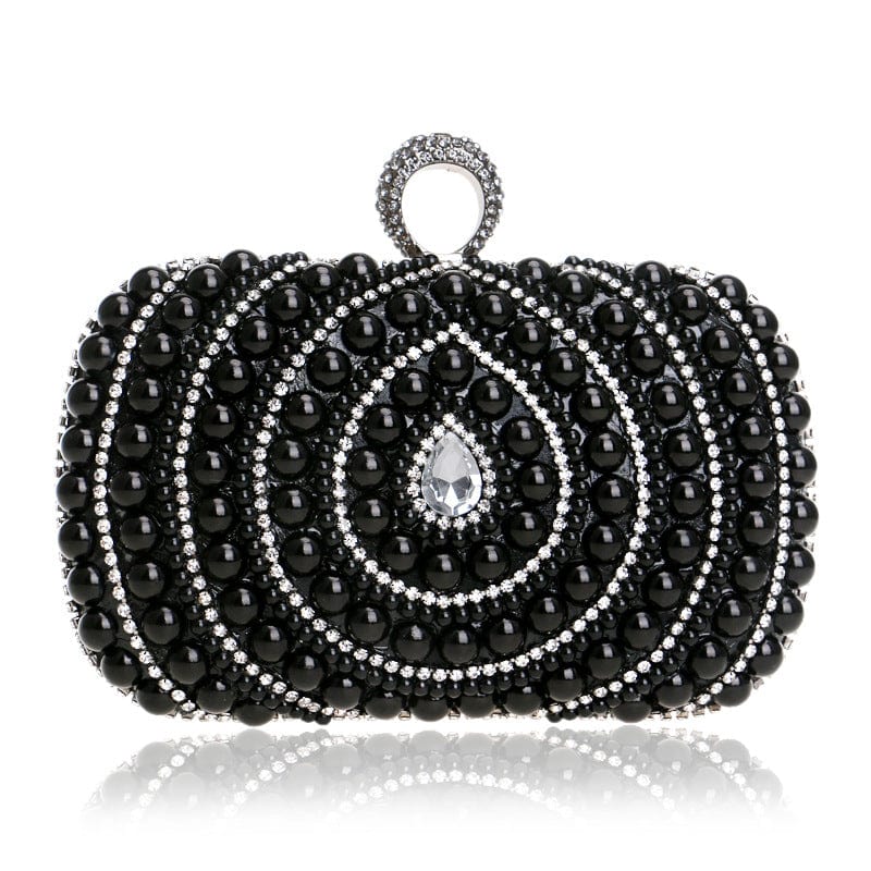 black Pearl Beaded Rhinestones Clutch Purse Handbags for Women Wedding Prom Party High Quality Clutch Evening Bags