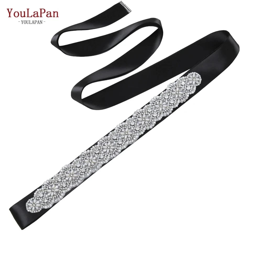 Black Ribbon YouLaPan S04C Rhinestone Party Dress Belt Luxury Bridal Sash Ribbon For Ladies Evening Dress Bridal Jewelry Belt