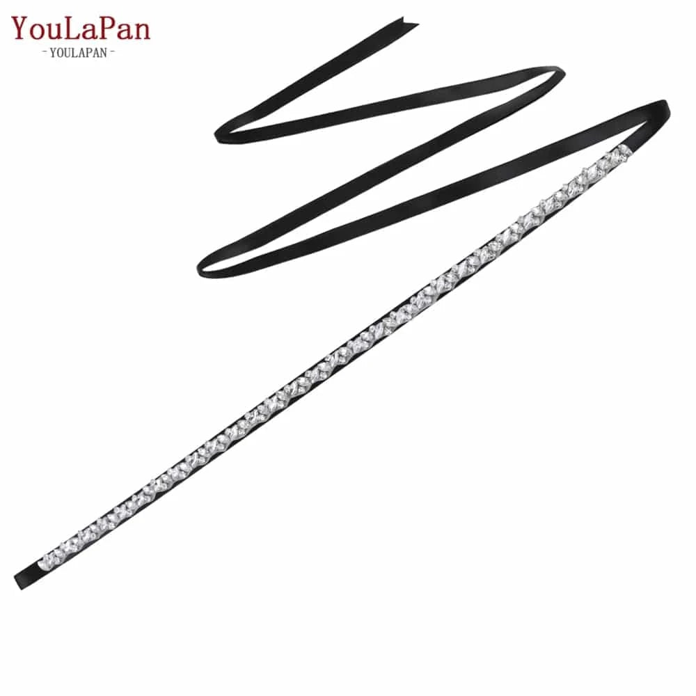 Black Ribbon YouLaPan S404 Modern Design Hot Sale Women Dress Belt Silver Rhinestone Thin Belt Bridal Wedding Dress Waist Jewelry