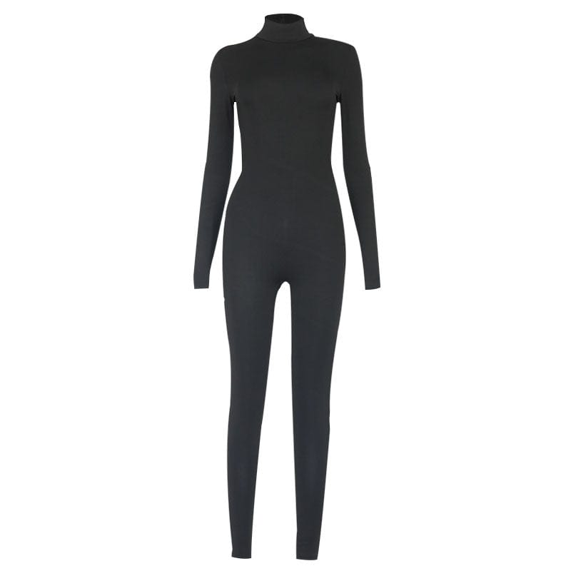 Black Rompers Playsuit  Long Sleeve Bodysuit One Piece Jumpsuits Zipper Fitness Loungewear Women