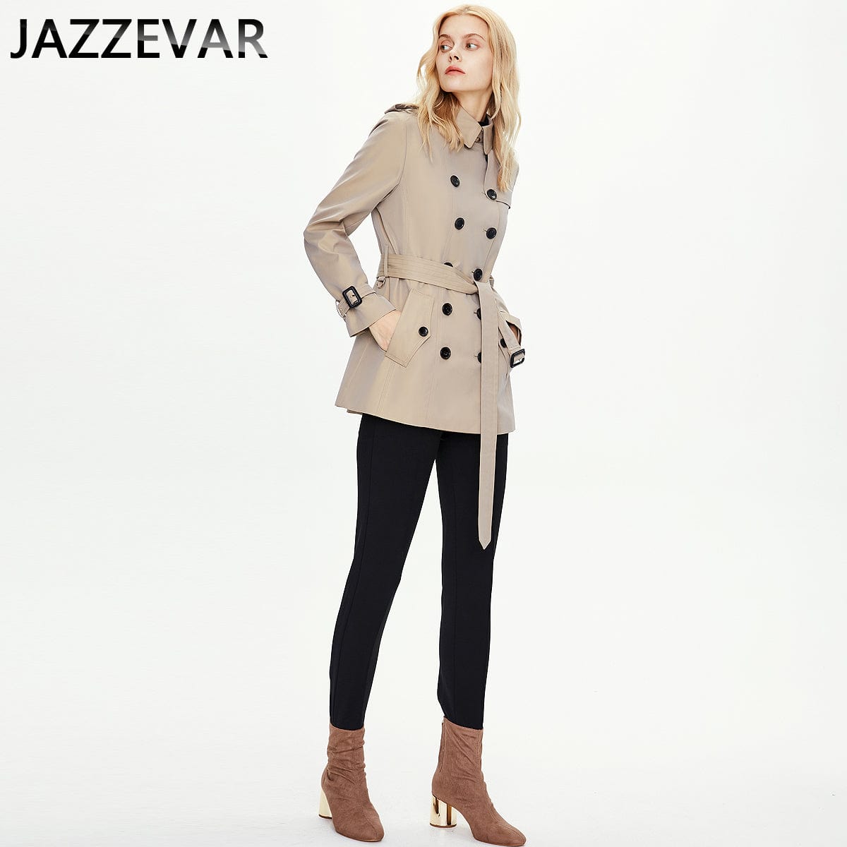 Black short professional casual autumn and winter women's coat trench coat British double breasted 82012