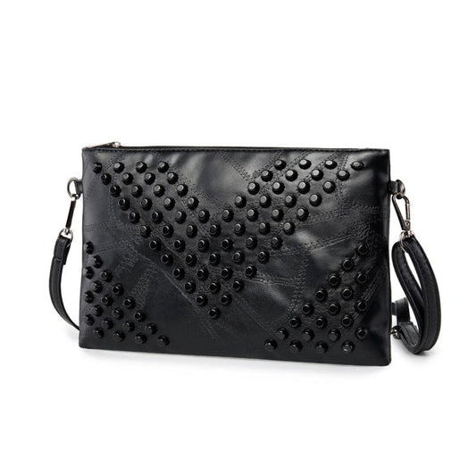 black Skya Studded Clutch Black Faux Leather Shoulder Crossbody Bag Kymber Clutchegan Leather Punk Rock Rivet Shoulder Bag Black