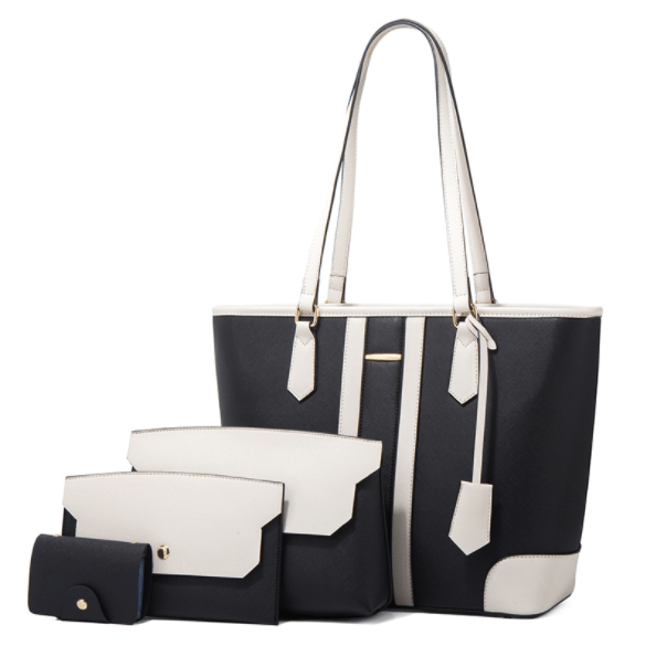 Black +white fashion purse sets handbags luxury ladies women bag set women handbags 4 pcs