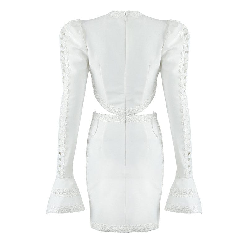Black White O Neck Flare Sleeve Cutout Female Mini Sexy Bodycon Bandage Dress