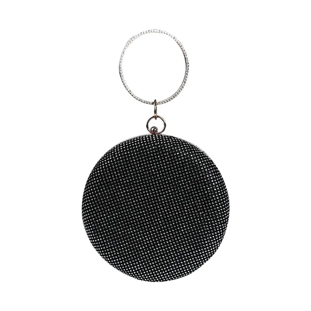 black Wholesale Handmade Pretty crystal Evening Bag Round Shape Clutch With Round Metal Handle For Wedding Banquet Party