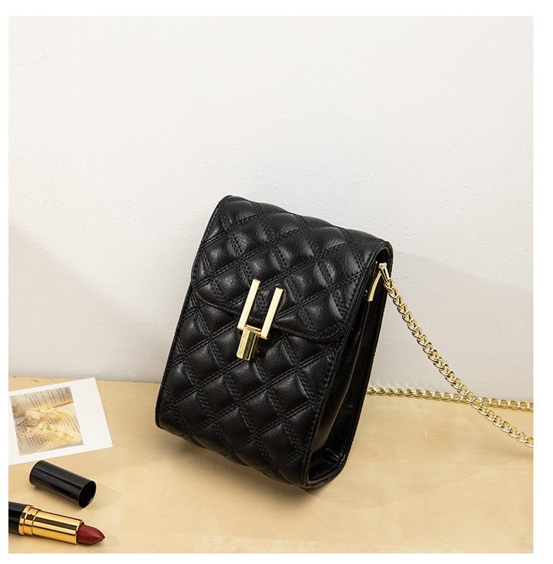black Xiaoxiangfeng high-quality texture small bag female trendy all-match one-shoulder messenger bag fashion mobile phone bag rhombus