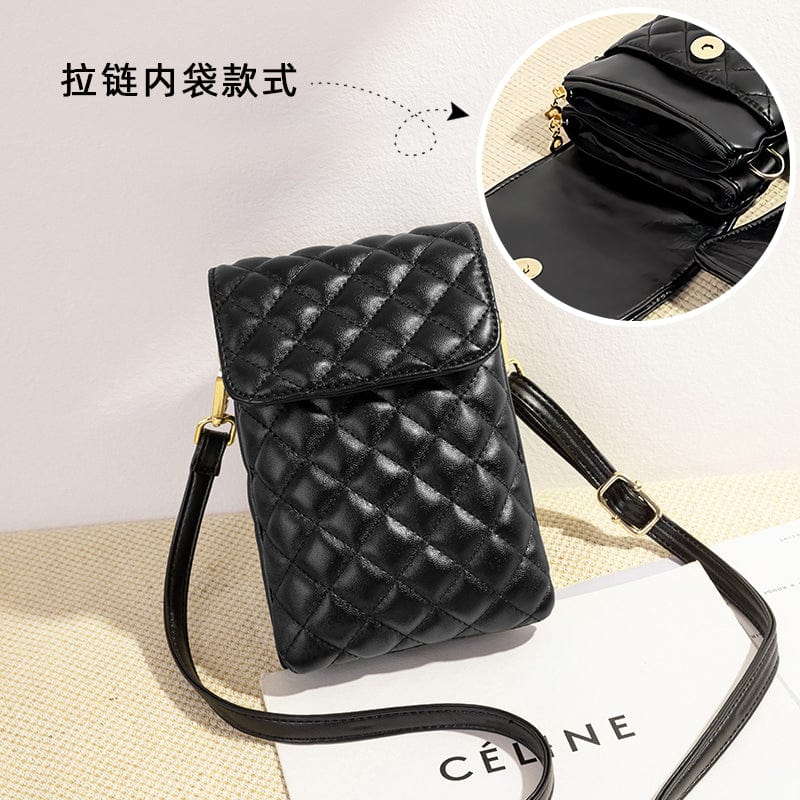 Black-Zipper inner pocket style MIYIN Special sale new product black female bag single shoulder messenger bag two-layer ladies mobile phone bag