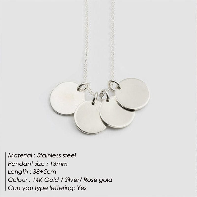 Blank Disc / Silver-4 Disc 15MM Stainless Steel  Personalized  Laser Disk Necklace  Initials Necklace Letters Women