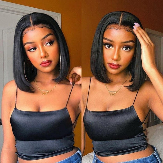 Blend Brazilian Virgin Remy Human Hair T Lace Bob 10-14 inch Straight Short Bob Wig Pre Plucked Wig Human Hair Lace Front Wig