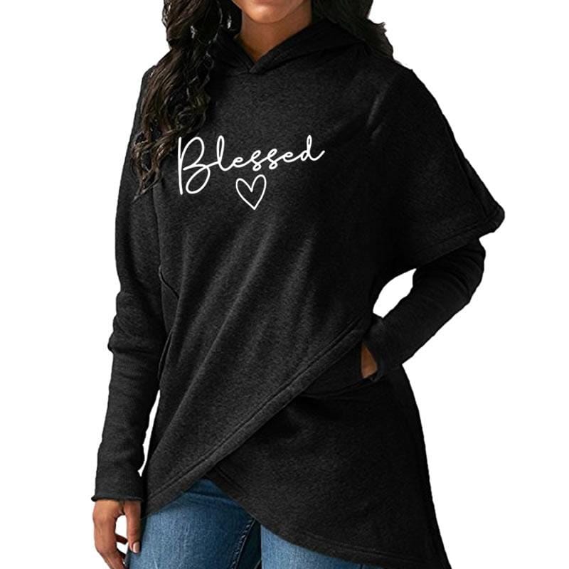 blessed Fashion Women Hoodies Sweatshirts Long Sleeve Cross irregular Pullover Loose Jumper Hooded Sweatshirt Hoodies Tops