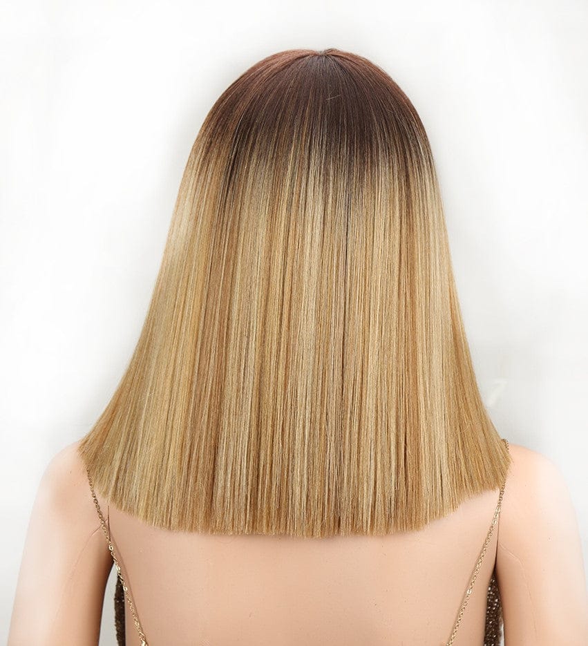 blond bob wig with brand sleek wholesale hot selling made machine wig straight bob with baby hair synthetic hair wig for women