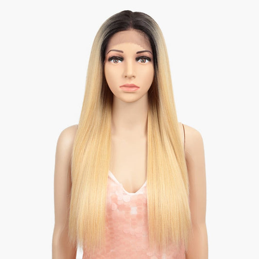 blond HD lace frontal straight wig sleek wholesale hot selling heat resistant fiber lace frontal Synthetic Hair Wig for women