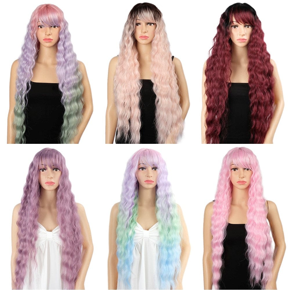 blond ombre water wave synthetic wig sleek wholesale cheap heat resistant Long Water Wave With Bang Synthetic Hair Wig for women