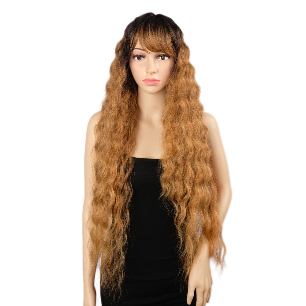 blond ombre water wave synthetic wig sleek wholesale cheap heat resistant Long Water Wave With Bang Synthetic Hair Wig for women