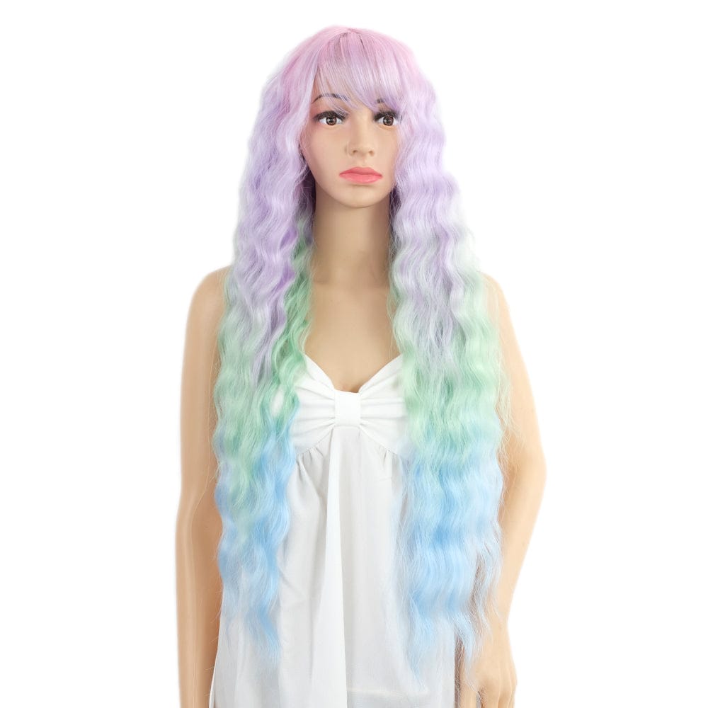blond ombre water wave synthetic wig sleek wholesale cheap heat resistant Long Water Wave With Bang Synthetic Hair Wig for women