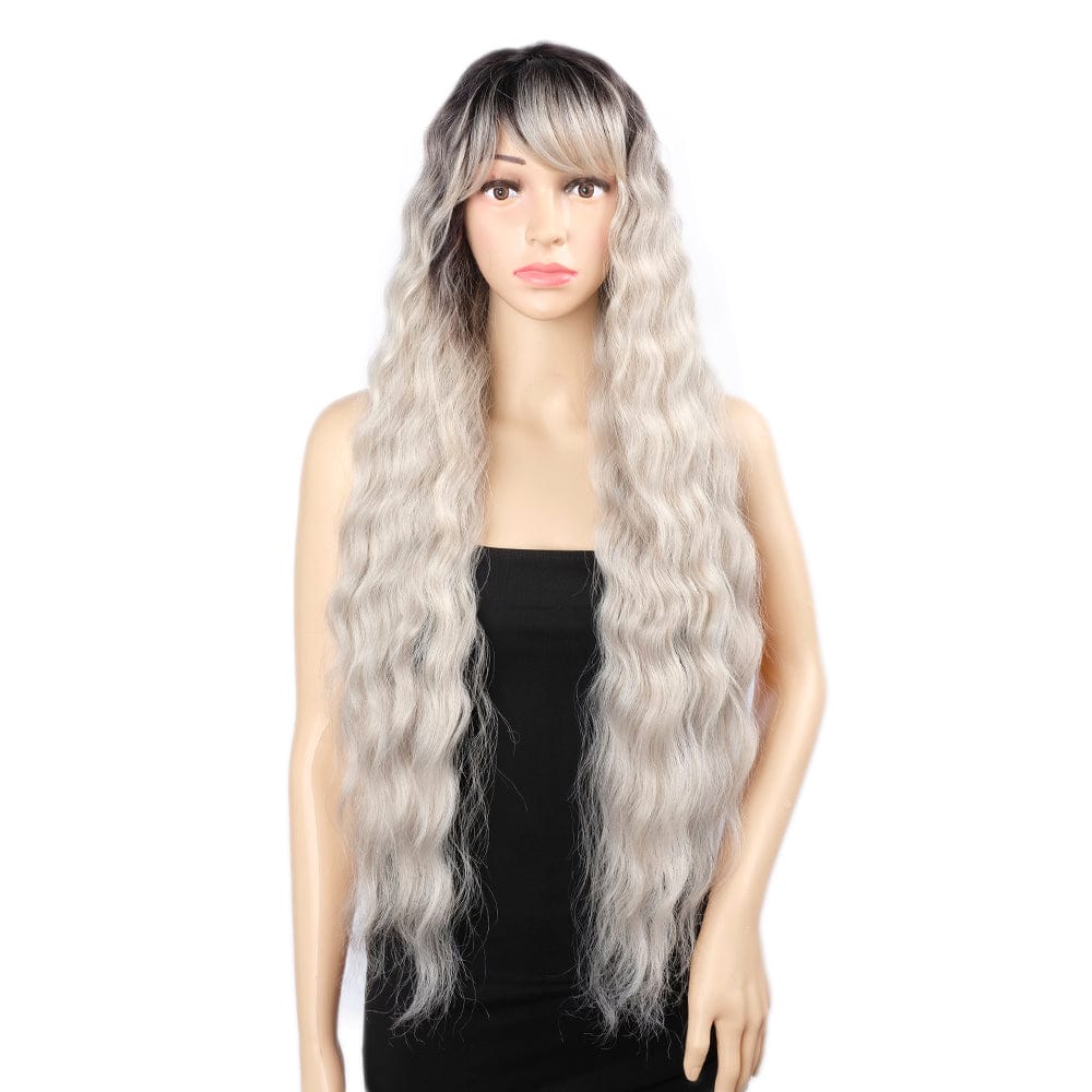 blond ombre water wave synthetic wig sleek wholesale cheap heat resistant Long Water Wave With Bang Synthetic Hair Wig for women