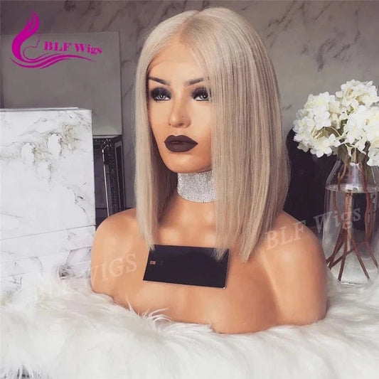 Blonde Color Front Lace Wig 100% Brazilian Human Hair Bob Wigs for Black Women