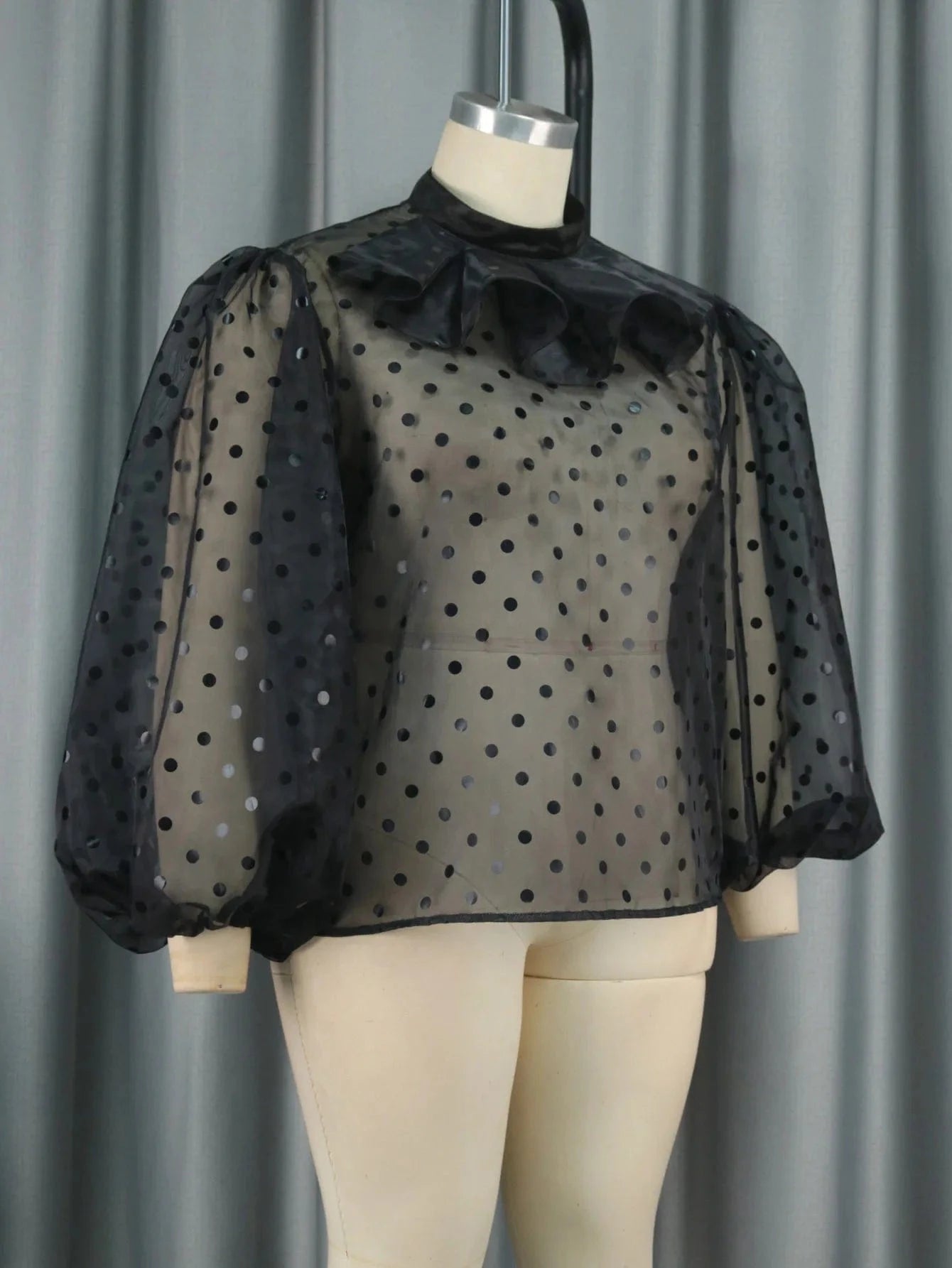 Blouse Polka Dot Skirt Black AOMEI Shiny Appliques Women 2 Pieces Sets