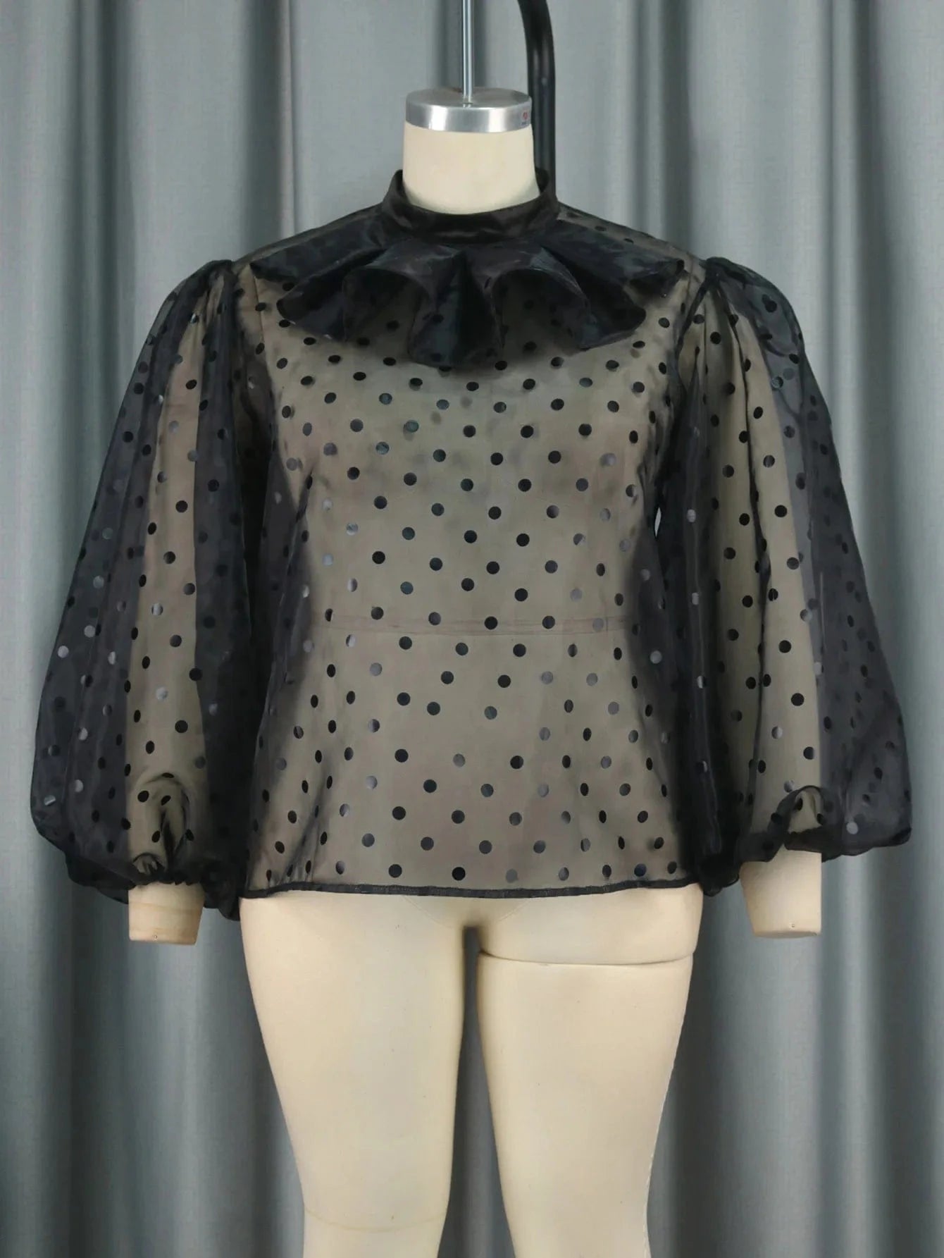 Blouse Polka Dot Skirt Black AOMEI Shiny Appliques Women 2 Pieces Sets
