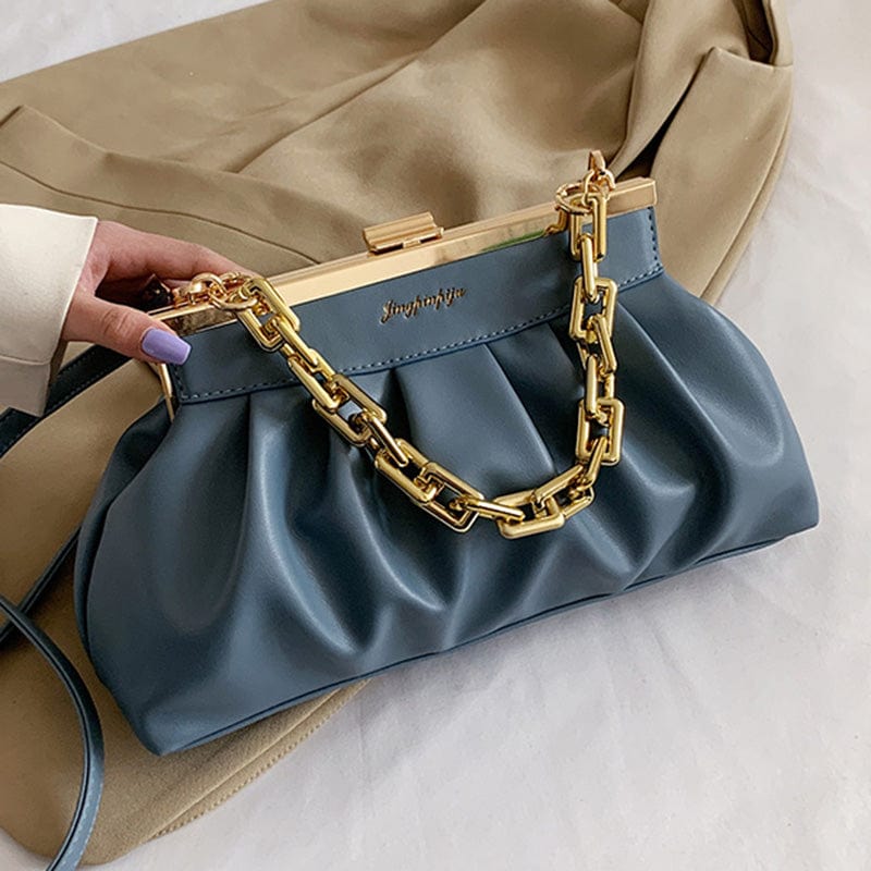 Blue 2022 New Chains Designer Cloud Clutch Bag Dumpling Shoulder Bag Clip Purse Leather Women Pleated Handbags