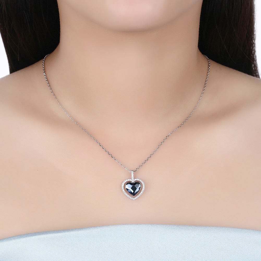 Blue Austria Elements Crystal Necklace for Women European and American Style Fashion REAL 925 Sterling Silver shaped Love Jewelry