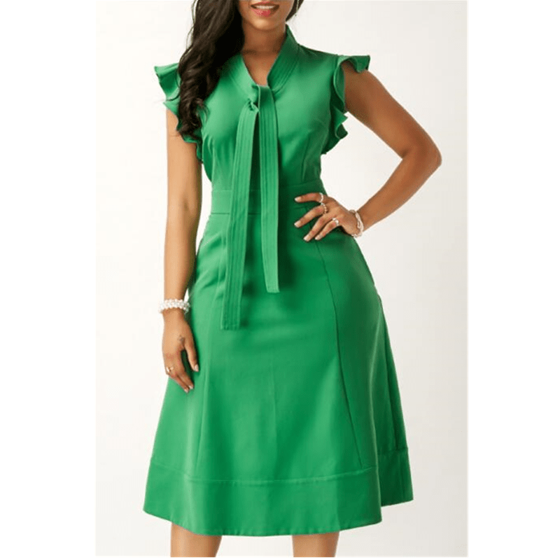 Blue Bodycon Big Size Mid Calf Slim Butterfly Sleeve Lady Casual Dress