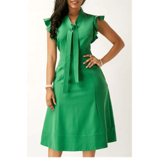 Blue Bodycon Big Size Mid Calf Slim Butterfly Sleeve Lady Casual Dress