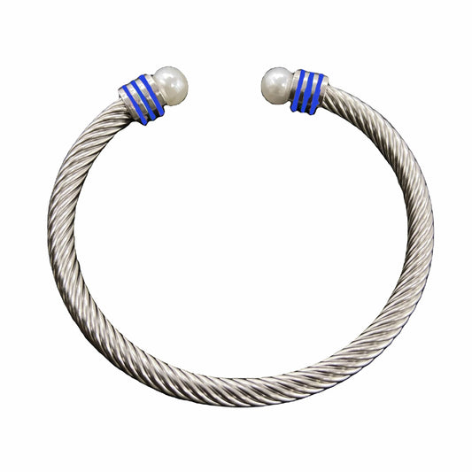Blue Color Custom Stainless Steel Screw Thread Bracelet Wire Rope Women's Jewel Three Layers Enamel Open Cable Bangle Bracelet