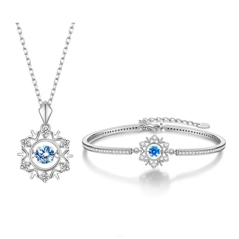Blue Cubic Zirconia VANA Fine Jewelry 925 Sterling Silver Necklace Set Snowflower Pendant Women Gift jewelry Set Wedding