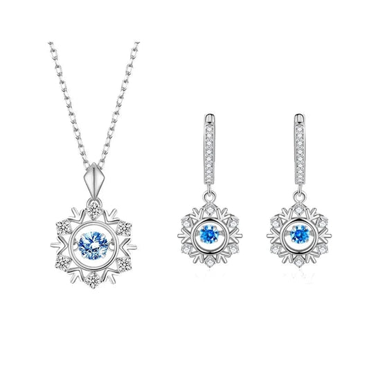 Blue Cubic Zirconia VANA Fine Jewelry 925 Sterling Silver Necklace Set Snowflower Pendant Women Gift jewelry Set Wedding