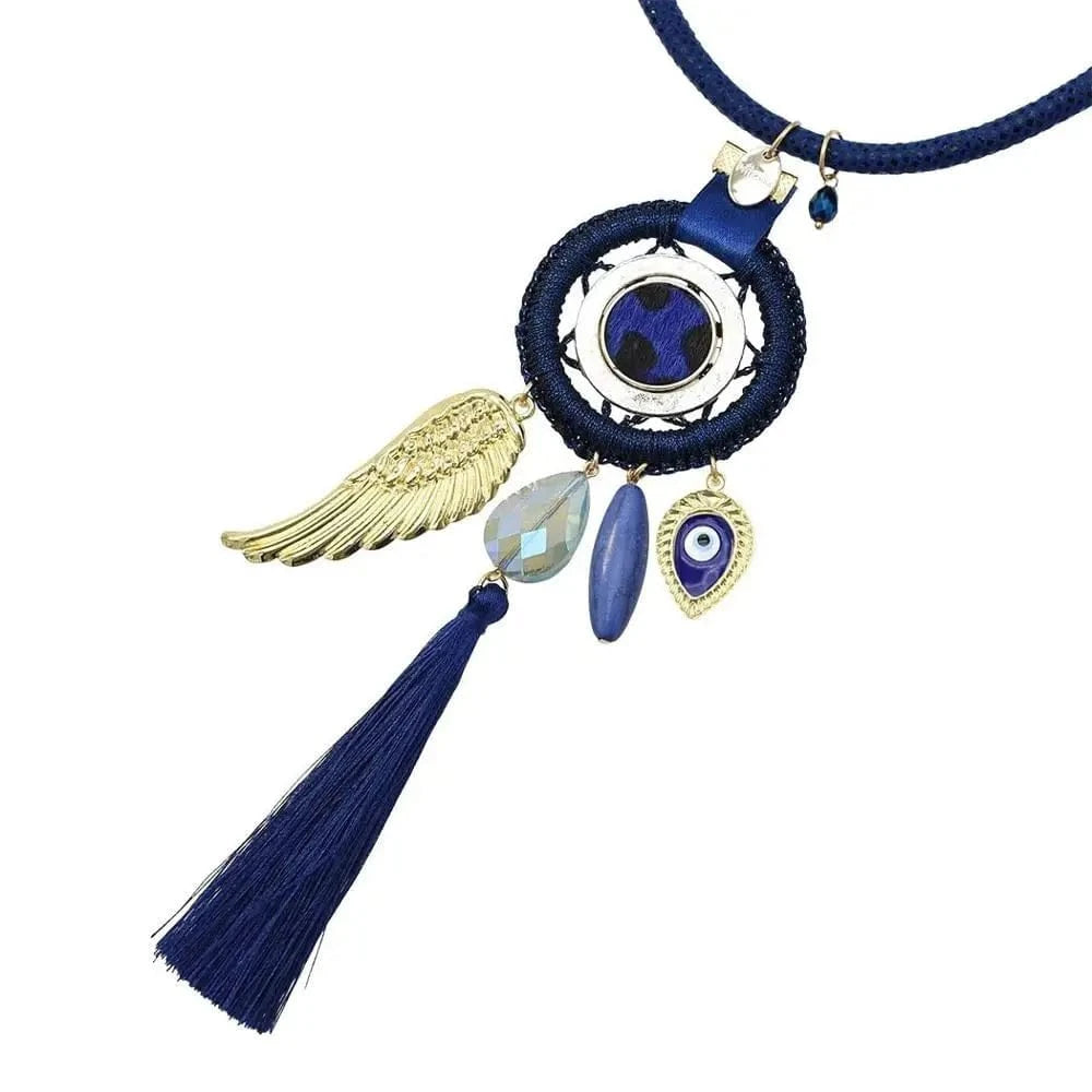 Blue Dream Catcher Necklace Earrings Jewelry Sets Angel Wings Devil's Eye Thread Tassel Choker For Women