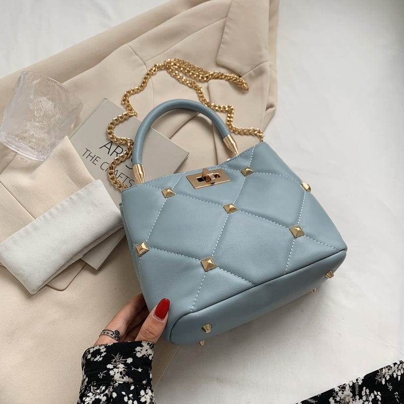 Blue Elegance Chain Strap Shoulder Bags Stud Rivet Luxury Crossbody Purses for Women 2022 Handbag Trends