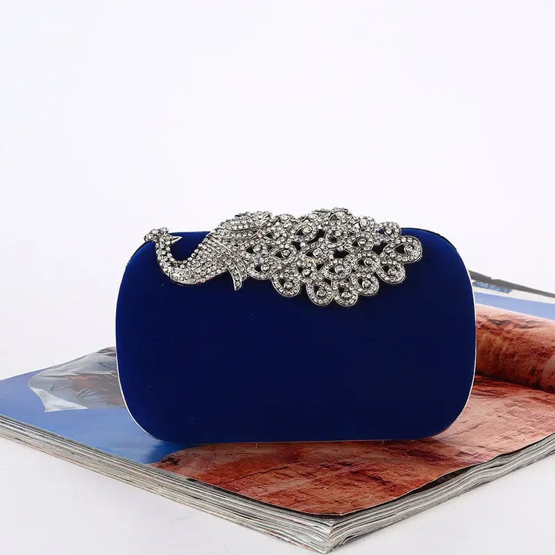 Blue Factory direct wholesale brand new velour clutches crystal phoenix metal frame evening bag for women party prom wedding banquet
