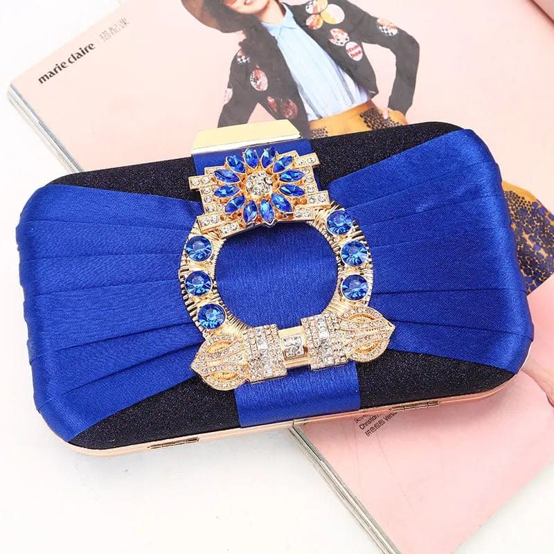 Blue Factory direct wholesale new design gem rhinestone evening bag pleated satin fabric elegant clutches for wedding party banquet