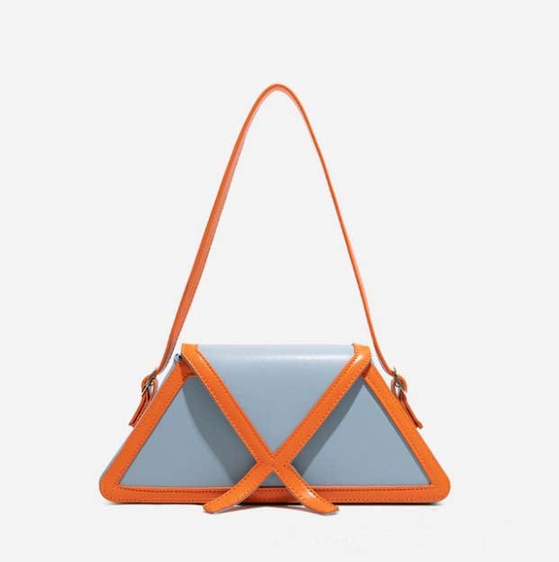 Blue Hot Sale Luxury Designer Faux Leather Triangle Shape Shoulder Bags In Orange Croc For Women