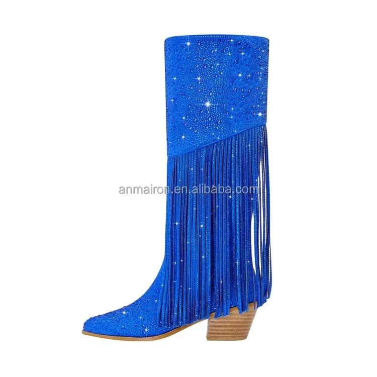 Blue Long Boot Winter Shoes 2023 suede fabric Women High Heel Knee High Boots