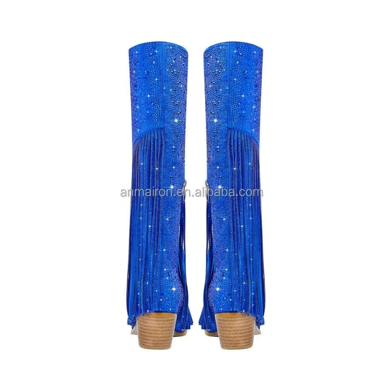 Blue Long Boot Winter Shoes 2023 suede fabric Women High Heel Knee High Boots