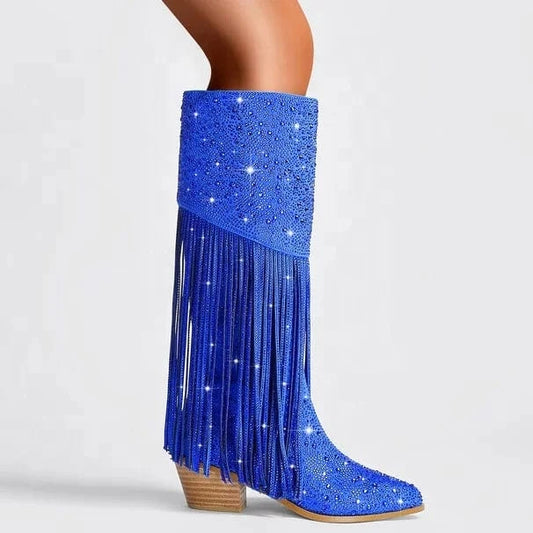 Blue Long Boot Winter Shoes 2023 suede fabric Women High Heel Knee High Boots