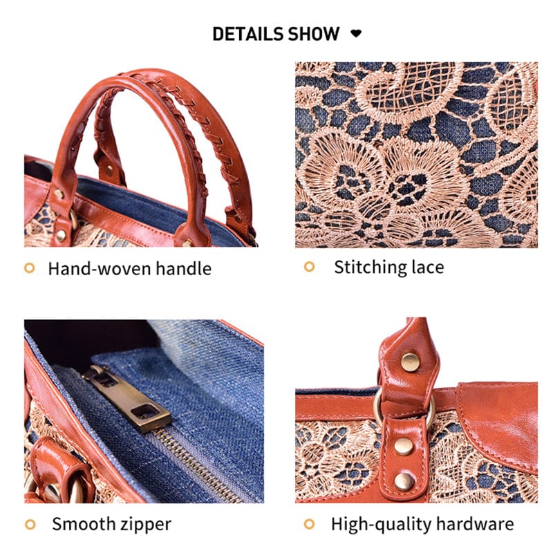 blue New Fashion Vintage Girls Lace Jeans Denim Women Bags Lady's HandBags Crossbody purse Shoulder Bag carteira bolsa feminina